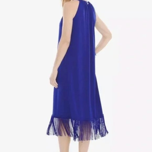 NWT Royal Blue Chicos Fringed-Hem Dress, Size 1 (comparable to small or 4) - Picture 3 of 15